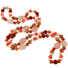 Dekadent Jewels Halskette, Karneol Rosa Mondstein Perle Rose Quarz Silber