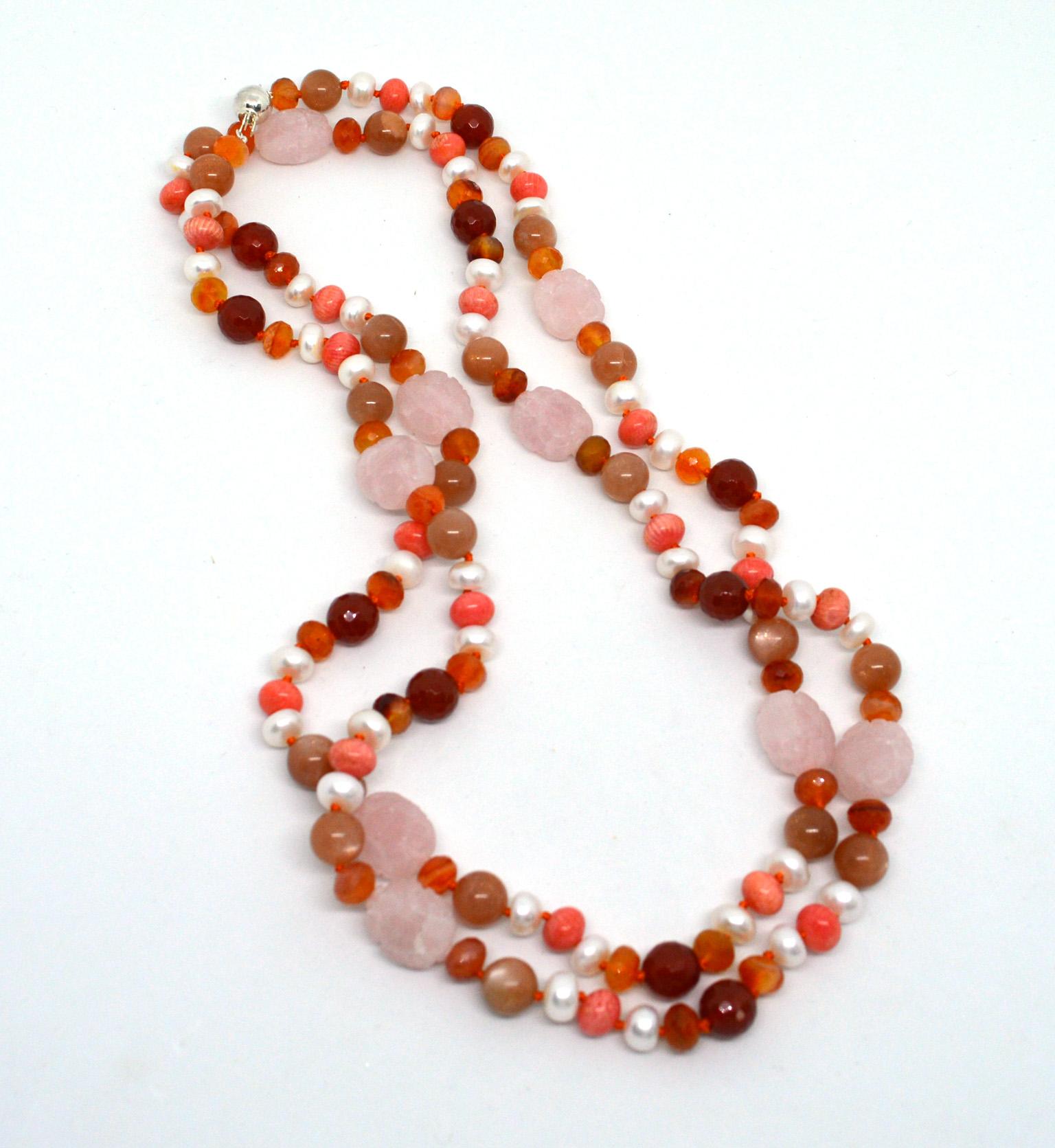 rose quartz and carnelian necklace
