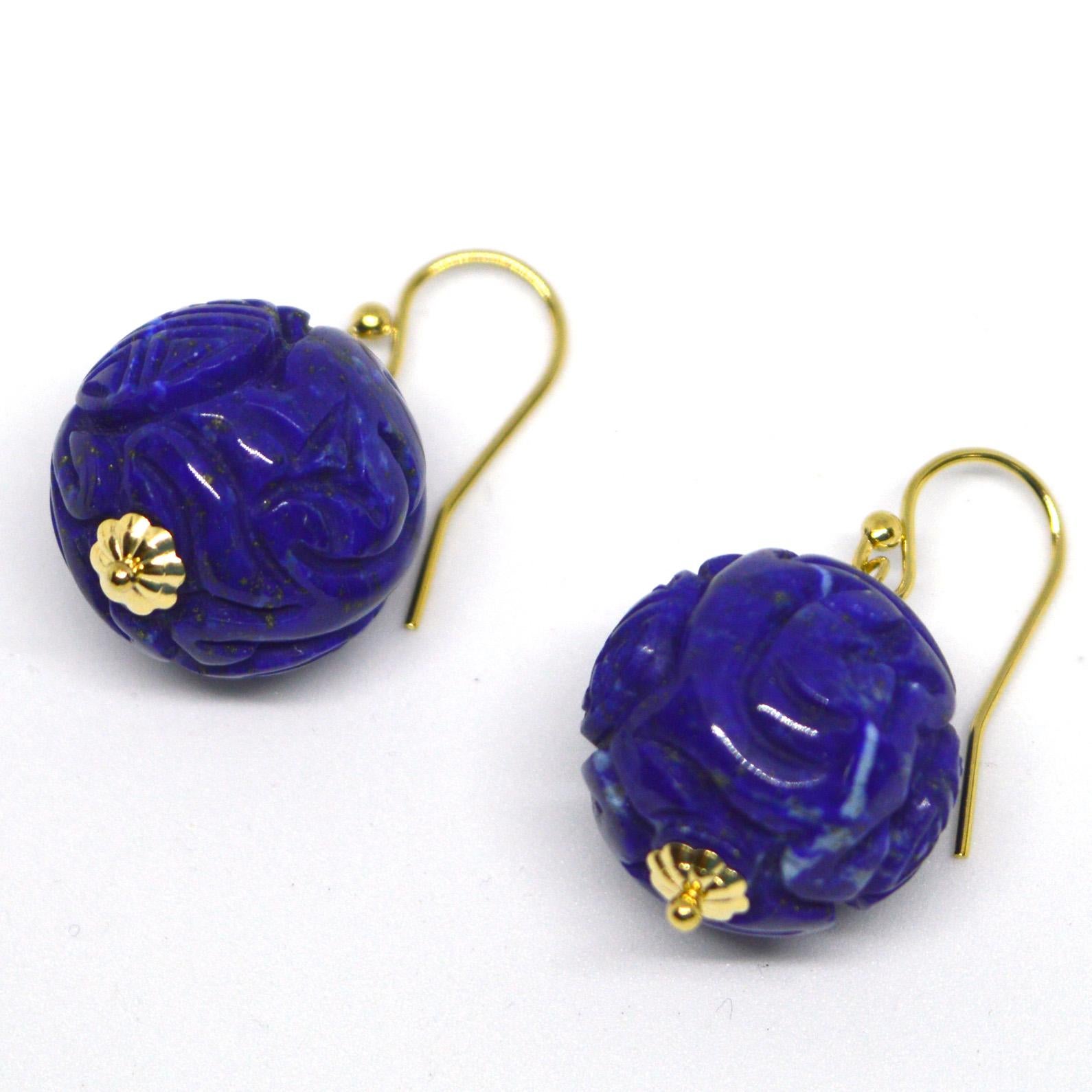 Modern Decadent Jewels Carved Lapis Lazuli Gold Earrings