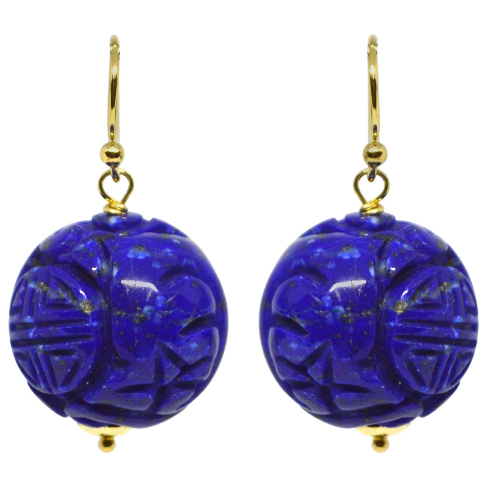 Decadent Jewels Carved Lapis Lazuli Gold Earrings