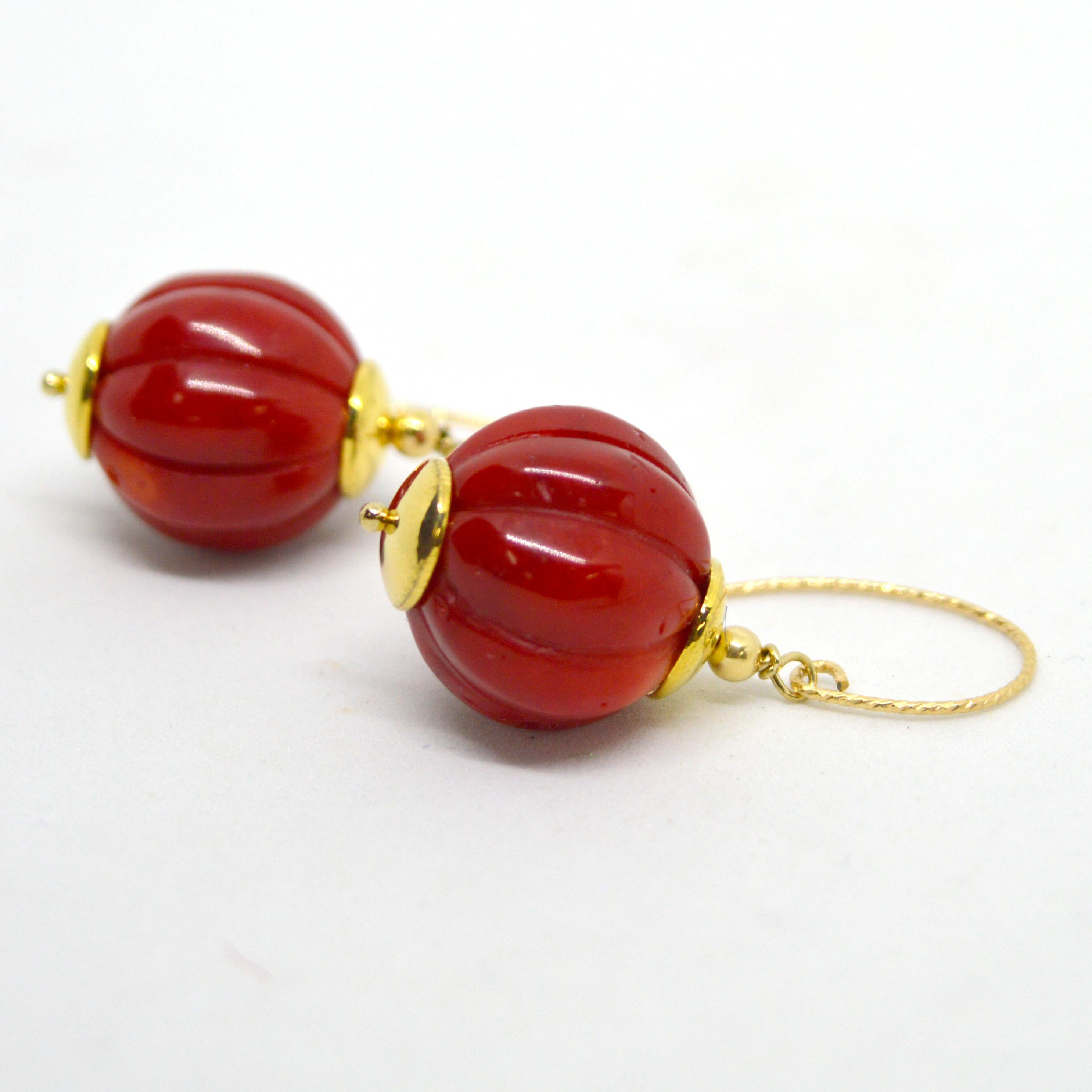 Women's Decadent Jewels Carved Red Sea Bamboo Gold Earrings