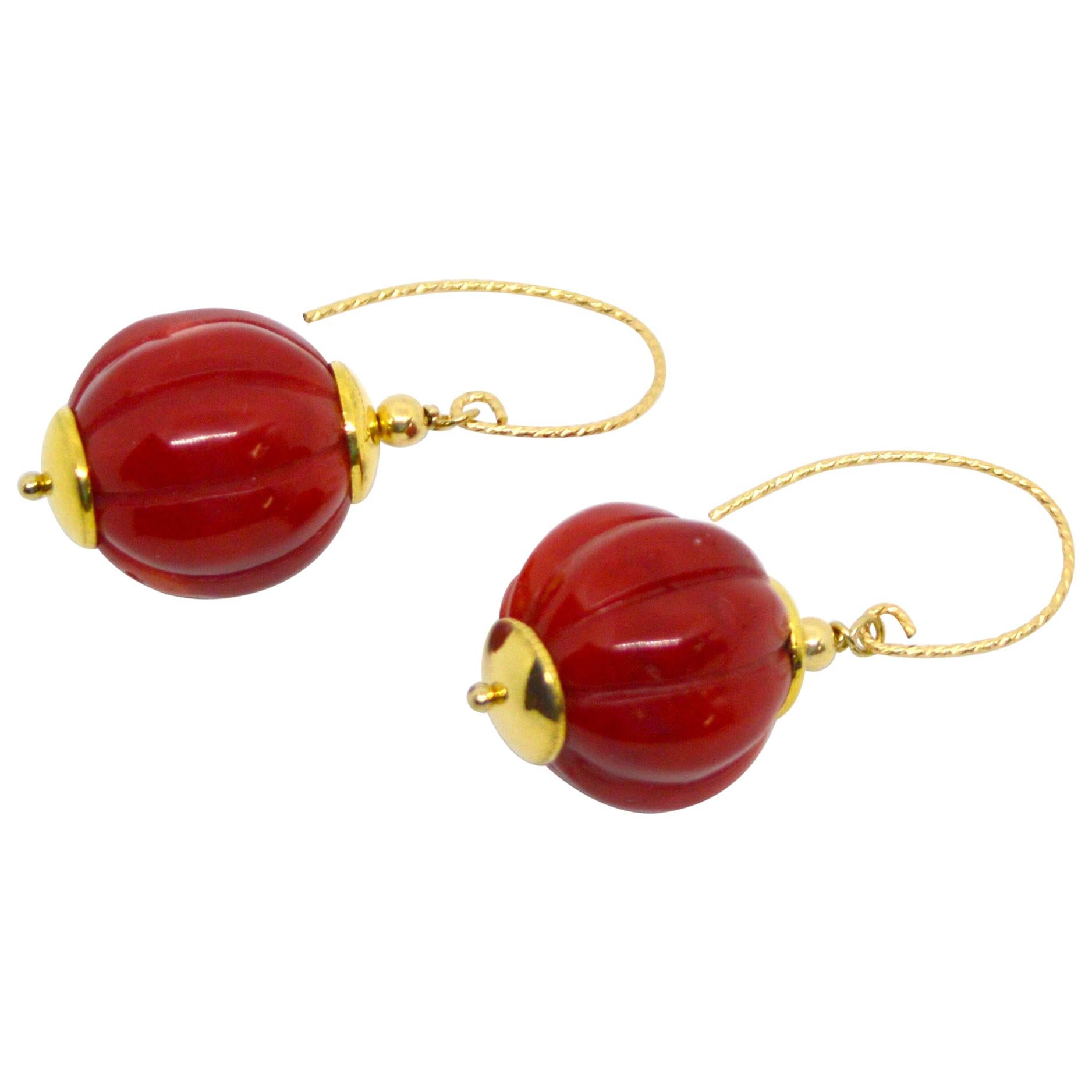 Decadent Jewels Carved Red Sea Bamboo Gold Earrings