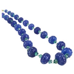 Decadent Jewels Carved Tanzanite Emerald Pearl Gold Necklace