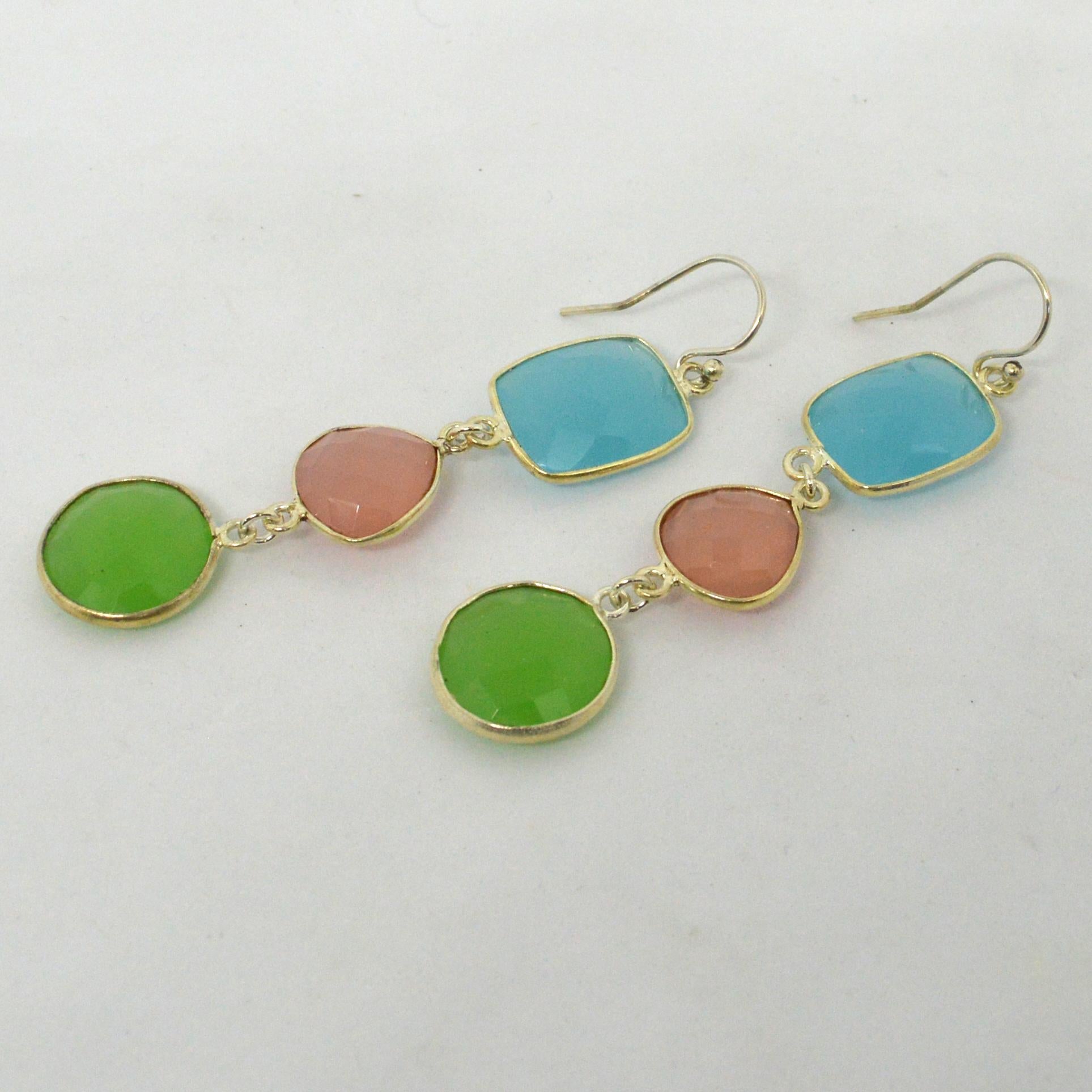 Modern Decadent Jewels Chalcedony Faceted Sterling Silver Dangle Earrings For Sale