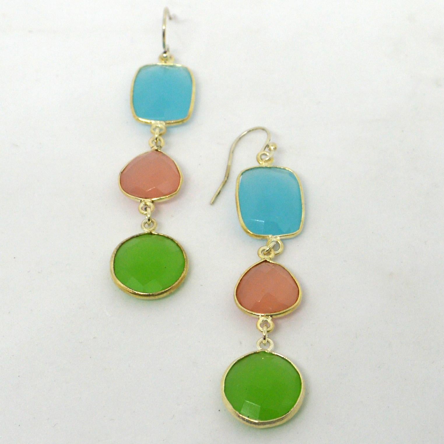 Bead Decadent Jewels Chalcedony Faceted Sterling Silver Dangle Earrings For Sale