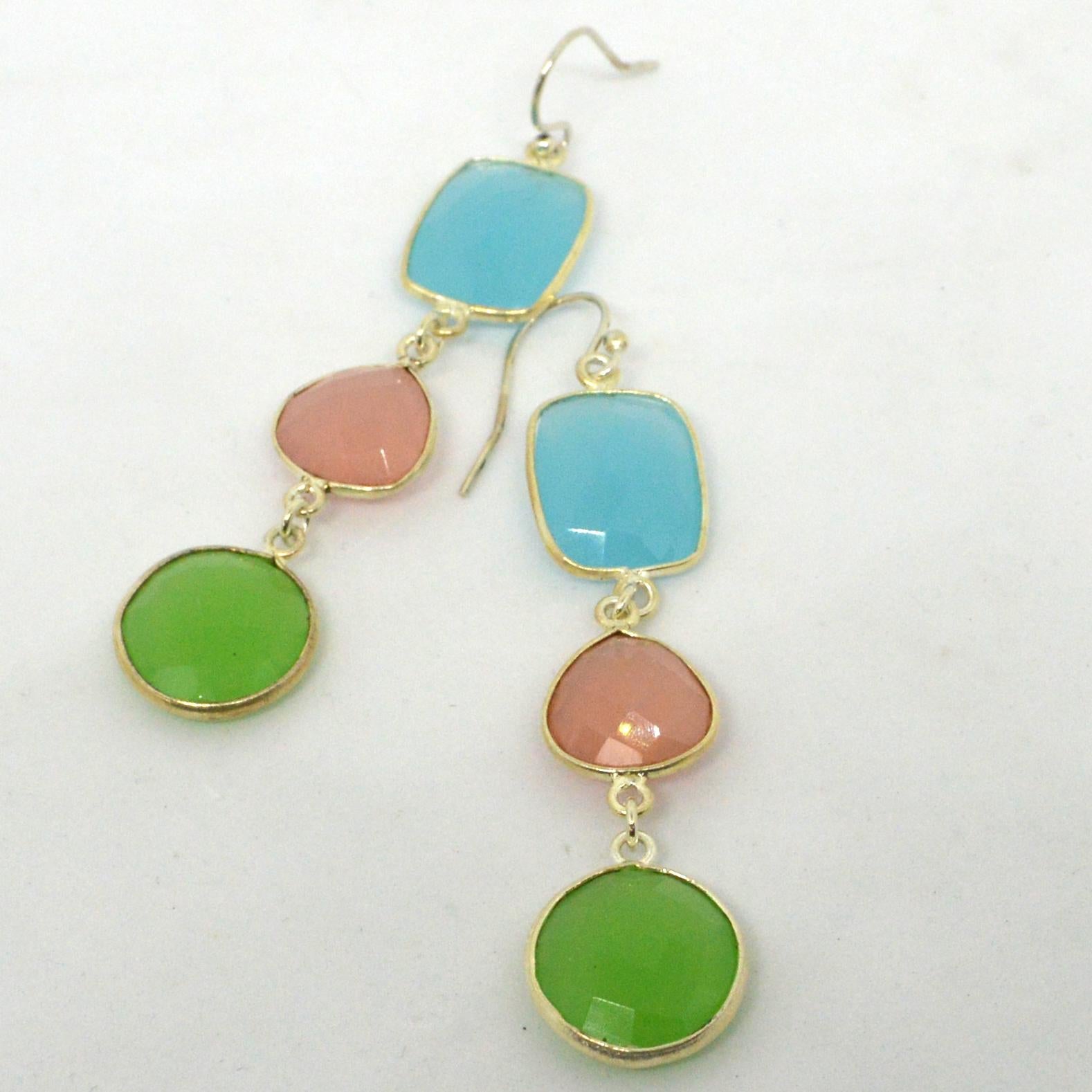 Decadent Jewels Chalcedony Faceted Sterling Silver Dangle Earrings In New Condition For Sale In Sydney, AU