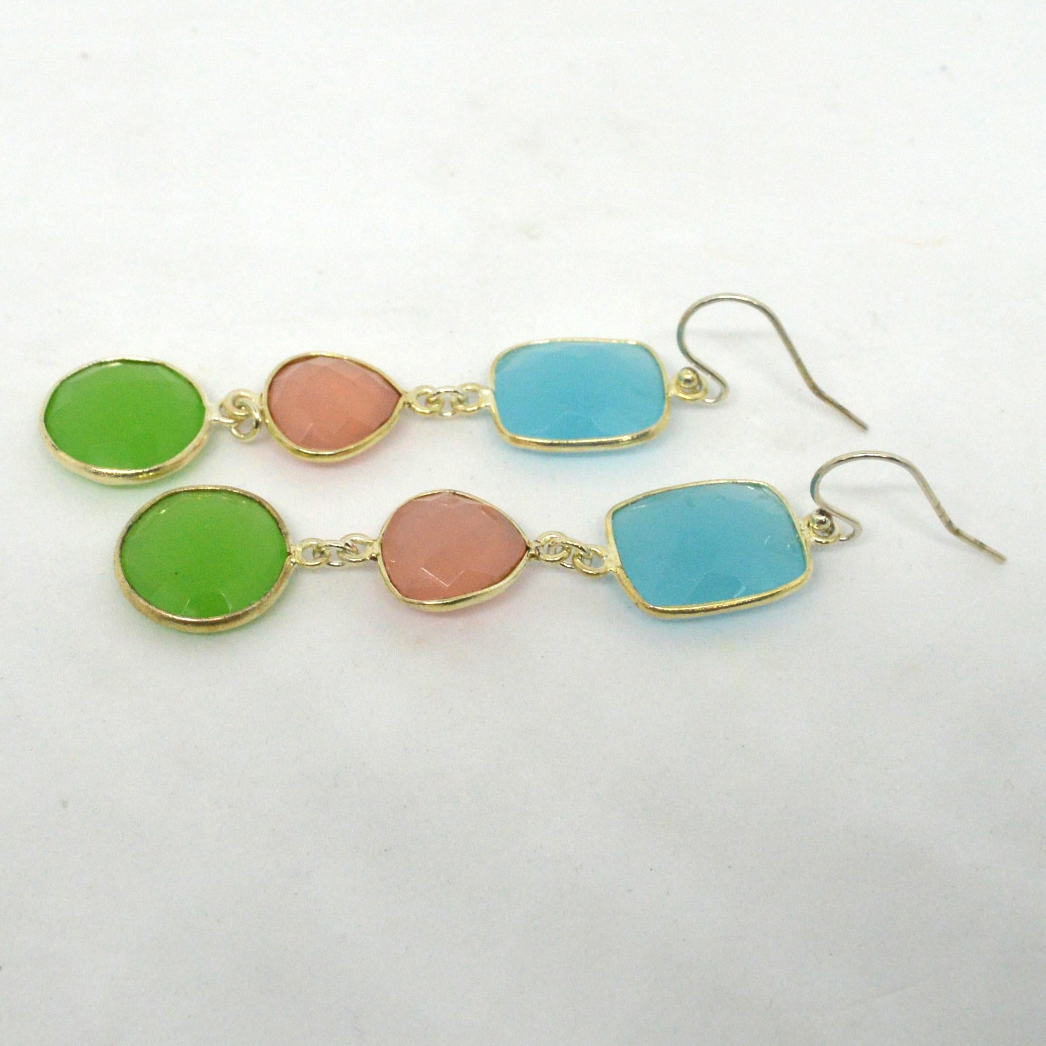Women's Decadent Jewels Chalcedony Faceted Sterling Silver Dangle Earrings For Sale