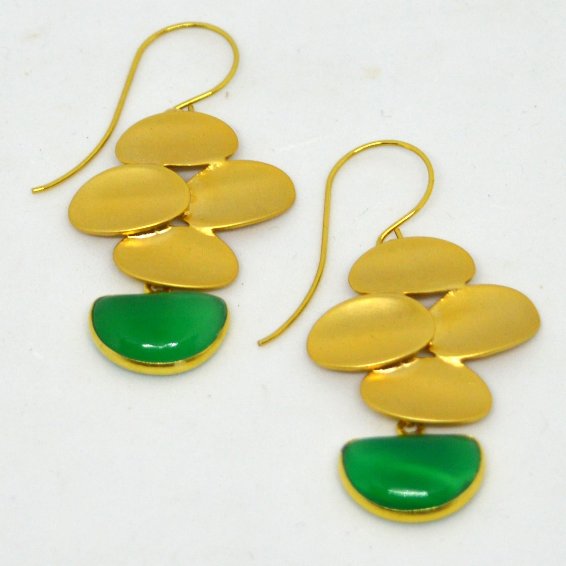 Decadent Jewels Chalcedony Gold Plated Brass Earrings For Sale 4