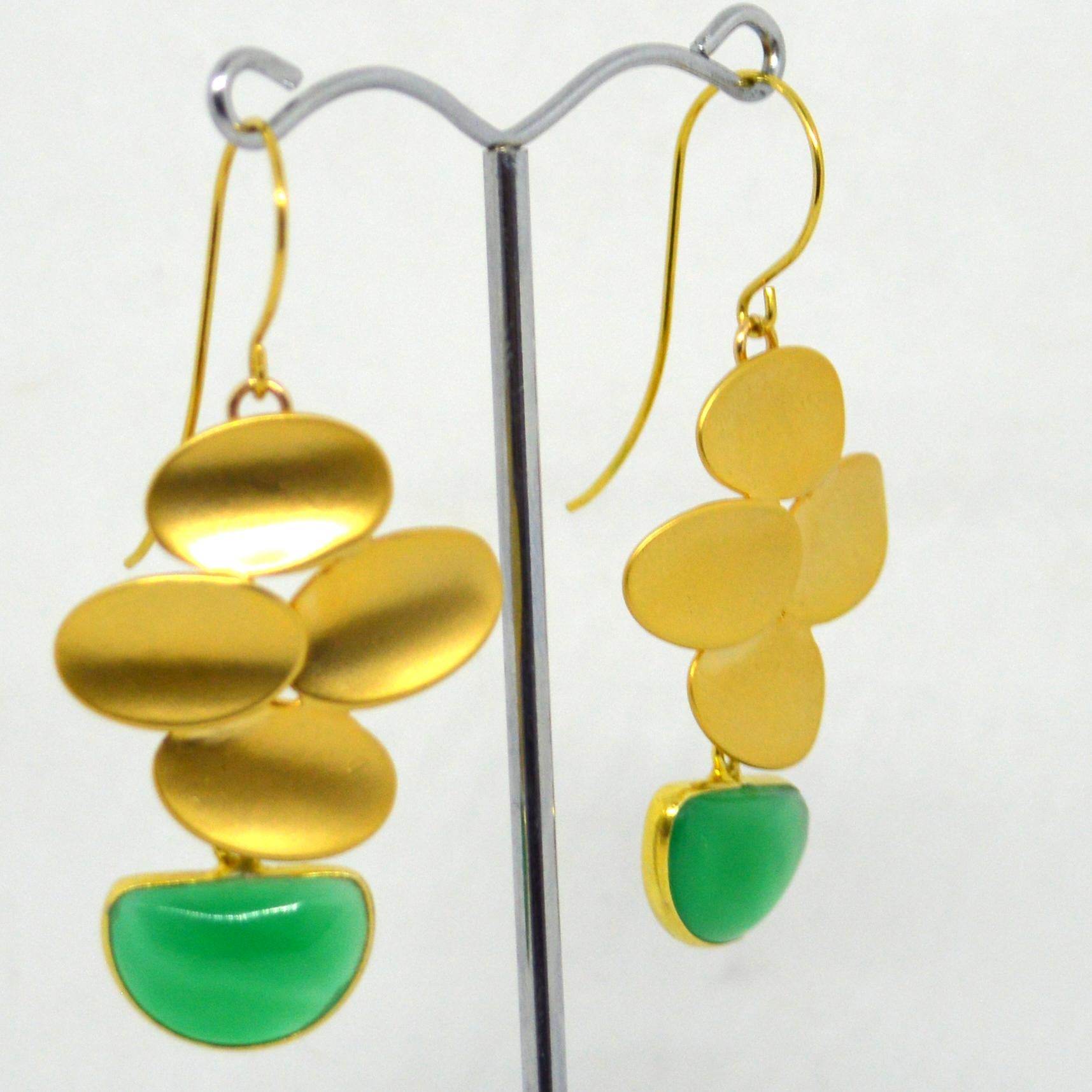 Decadent Jewels Chalcedony Gold Plated Brass Earrings For Sale 5