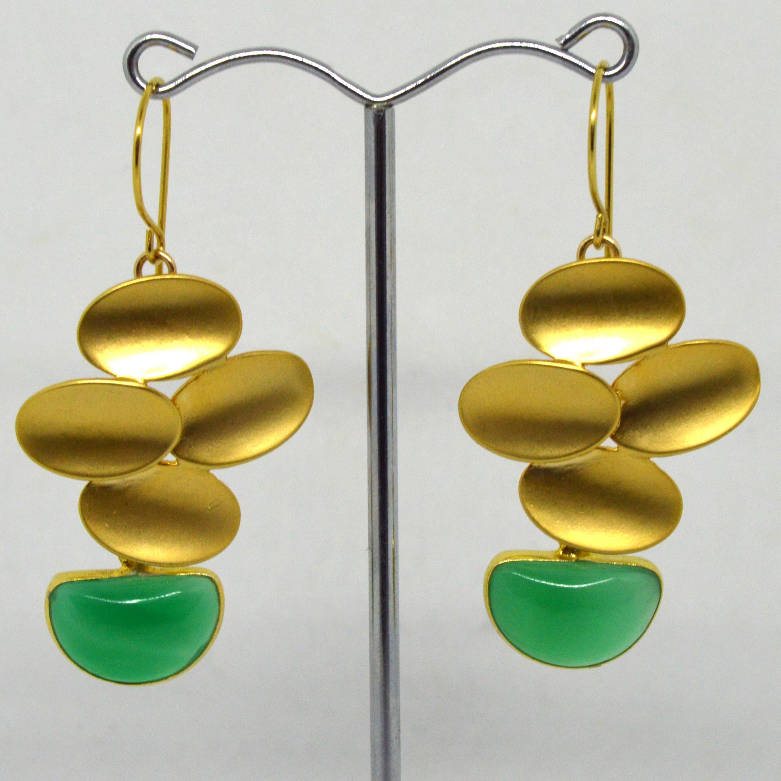 Decadent Jewels Chalcedony Gold Plated Brass Earrings For Sale 6