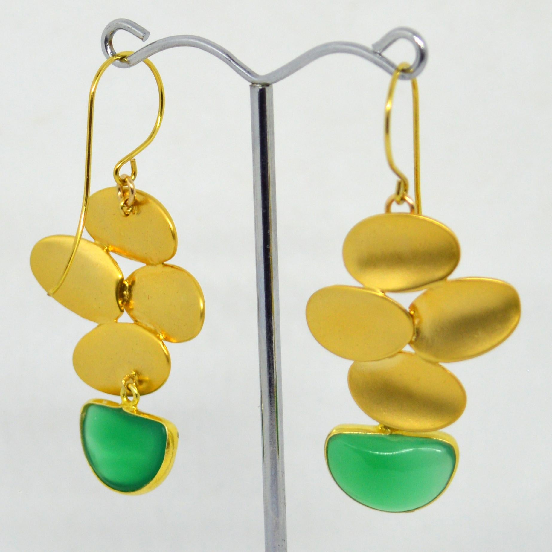 Decadent Jewels Chalcedony Gold Plated Brass Earrings For Sale 7