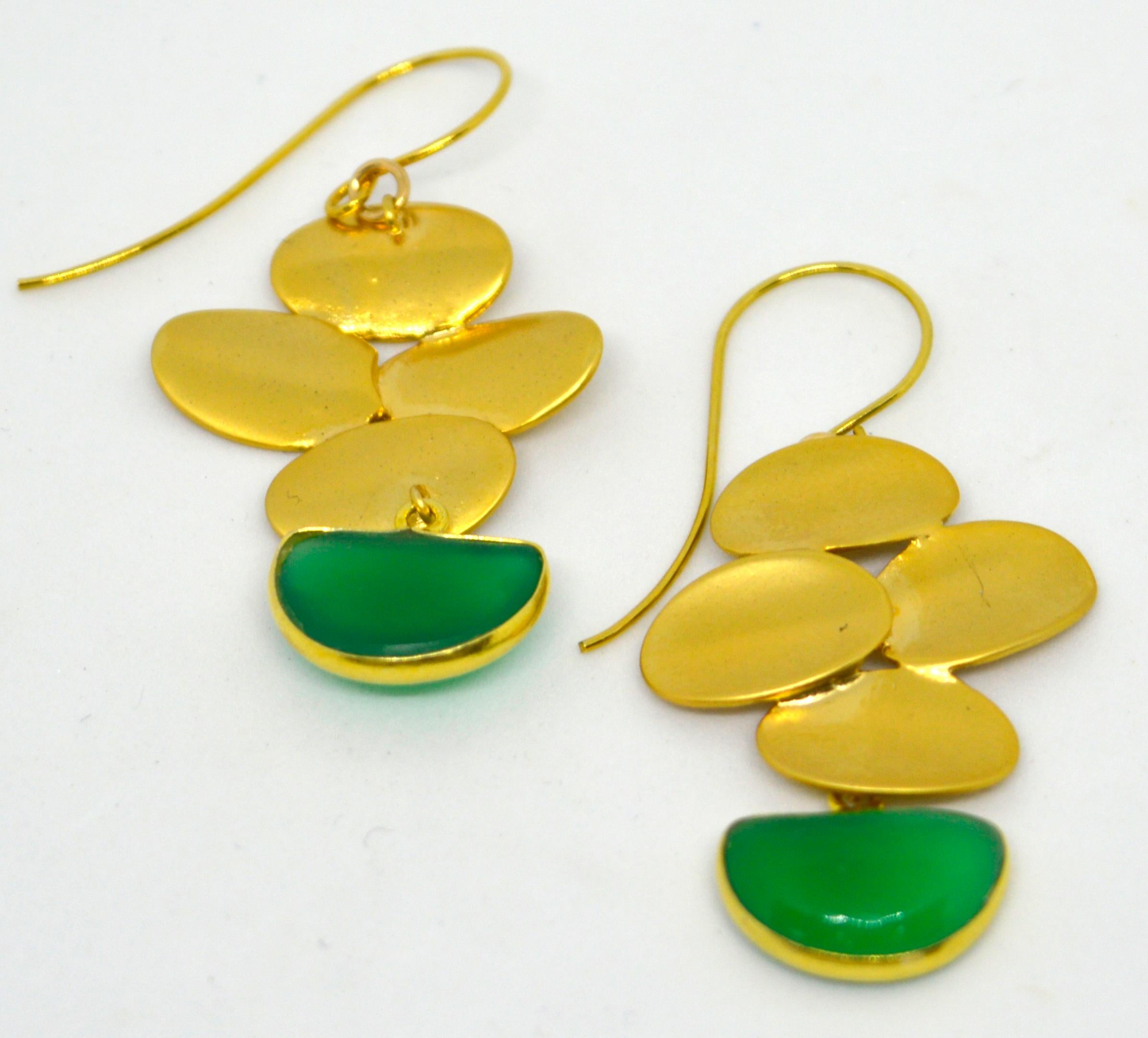Modern Decadent Jewels Chalcedony Gold Plated Brass Earrings For Sale
