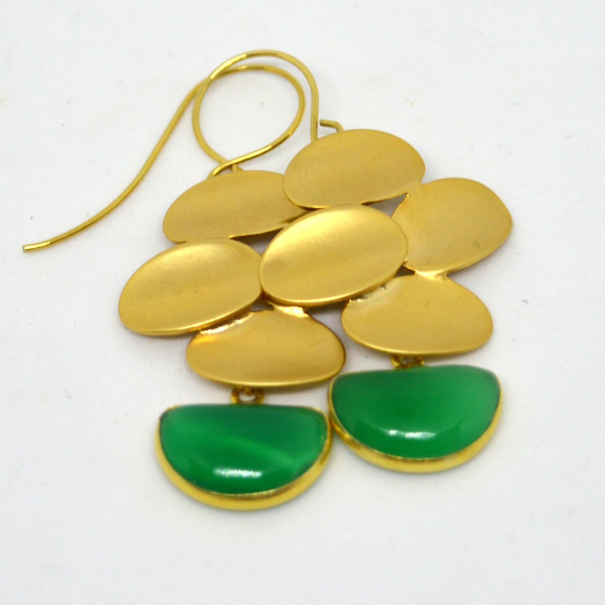 Cabochon Decadent Jewels Chalcedony Gold Plated Brass Earrings For Sale