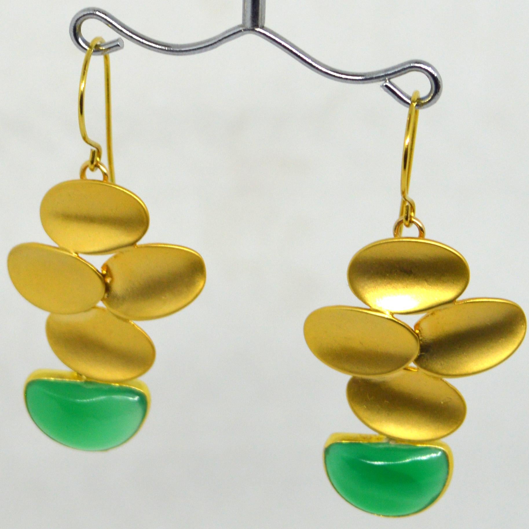 Decadent Jewels Chalcedony Gold Plated Brass Earrings In New Condition For Sale In Sydney, AU