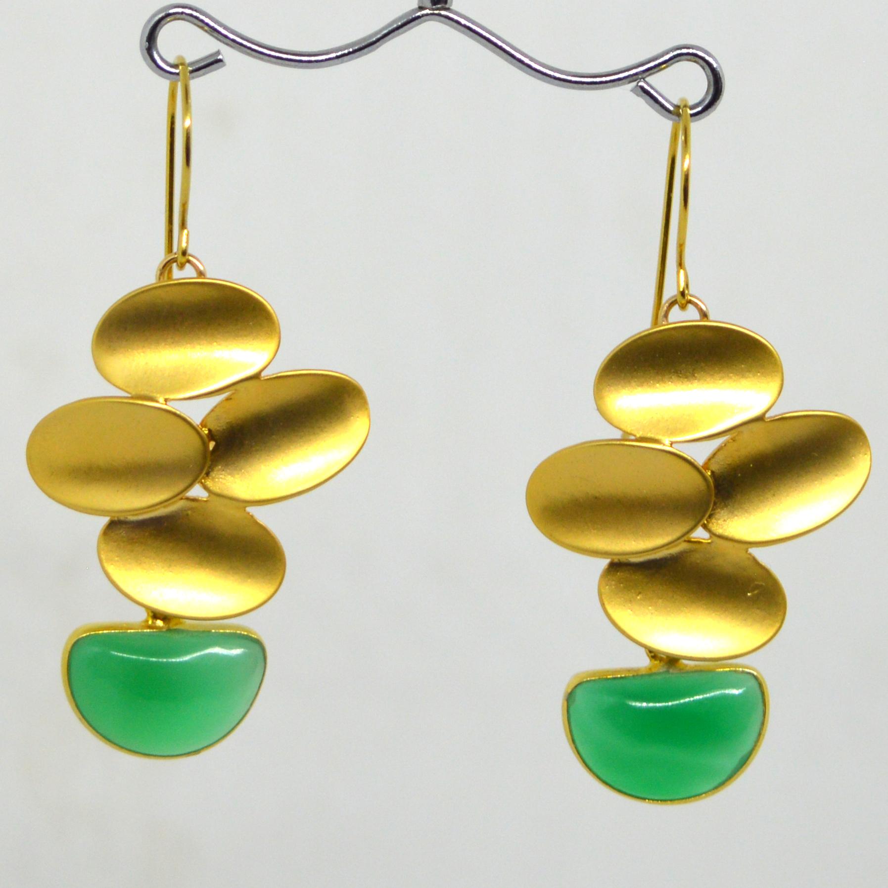 Women's Decadent Jewels Chalcedony Gold Plated Brass Earrings For Sale