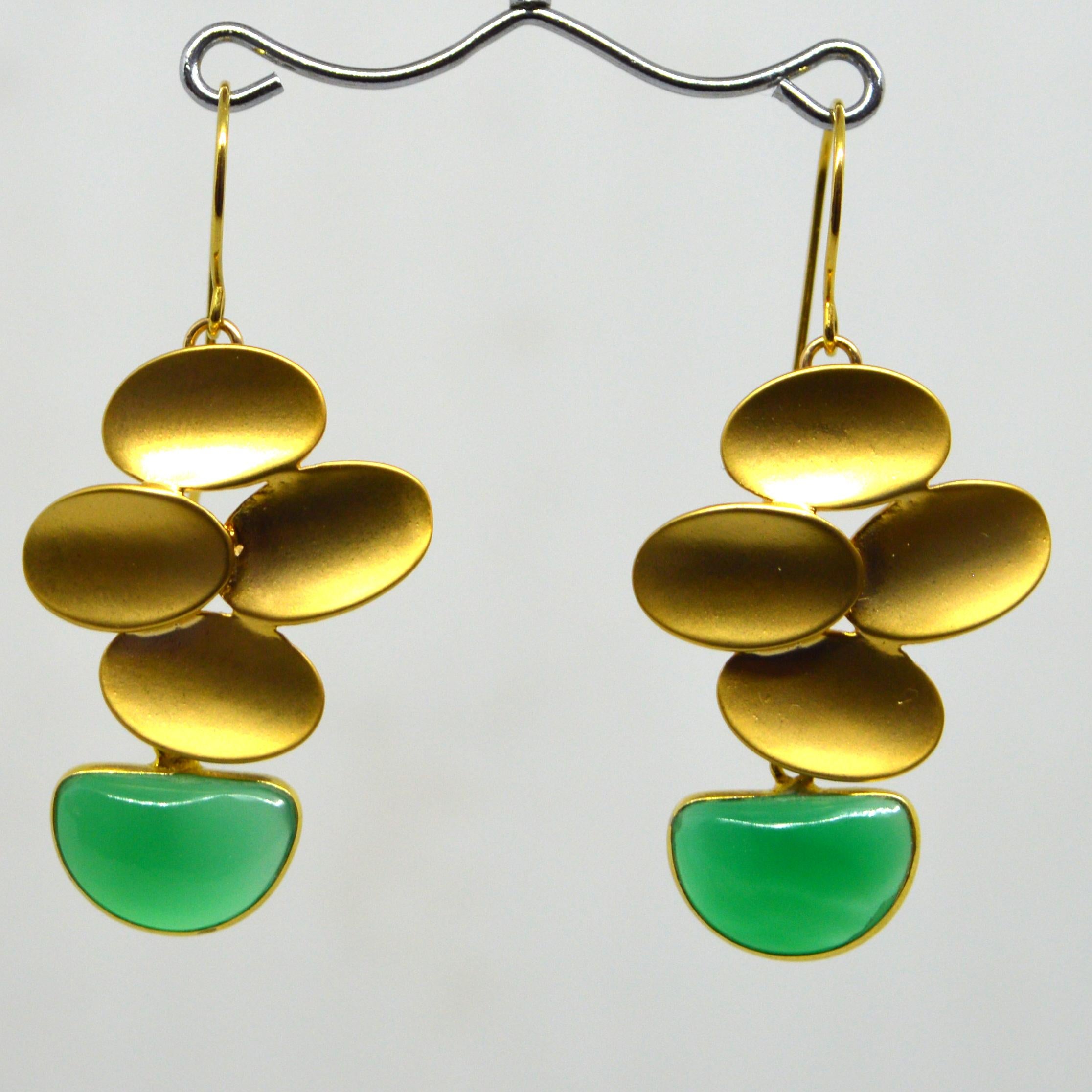 Decadent Jewels Chalcedony Gold Plated Brass Earrings For Sale 1