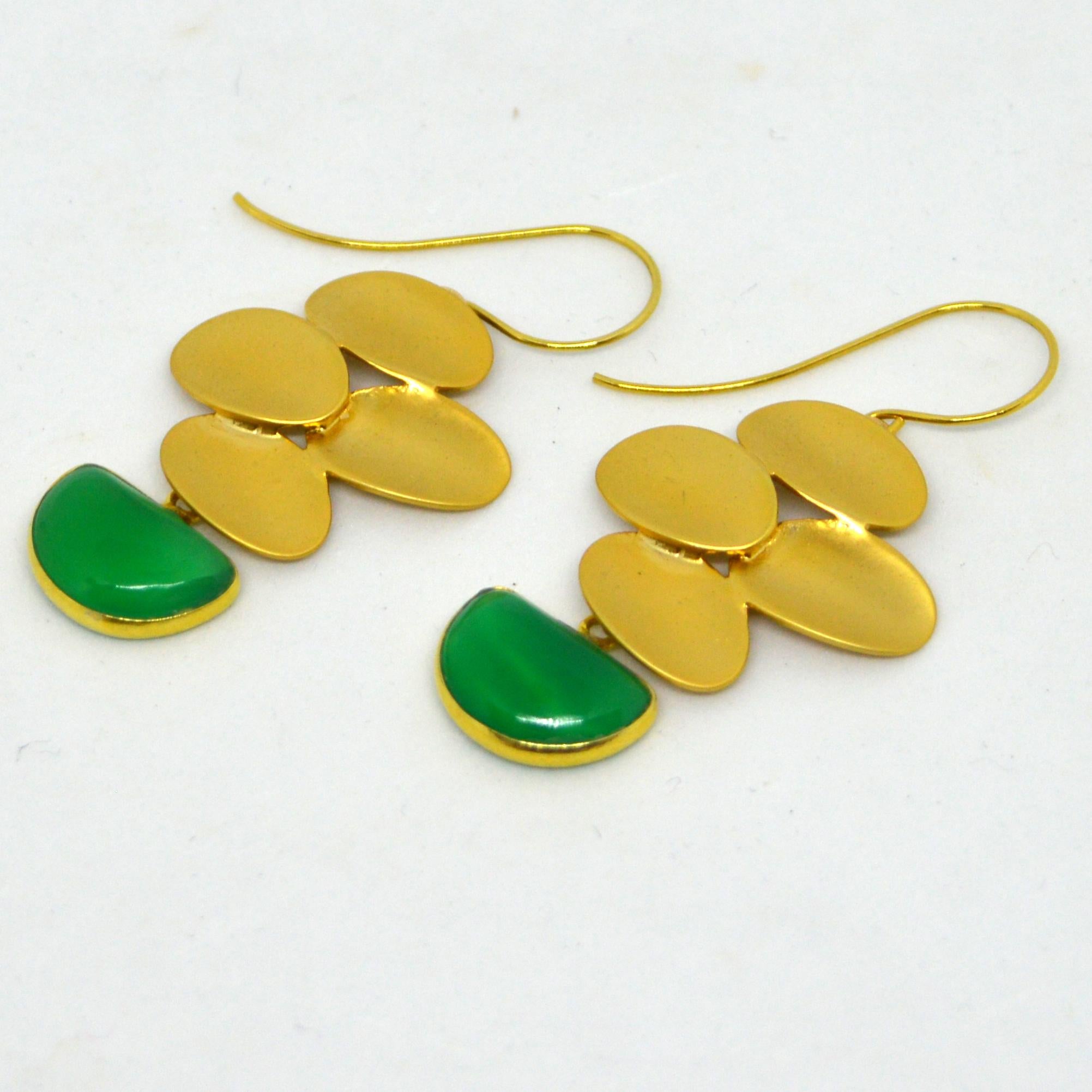 Decadent Jewels Chalcedony Gold Plated Brass Earrings For Sale 2