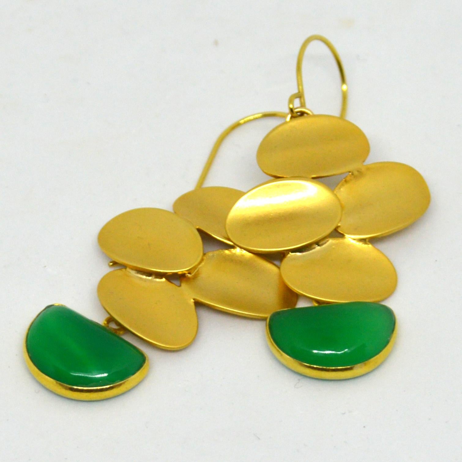 Decadent Jewels Chalcedony Gold Plated Brass Earrings For Sale 3