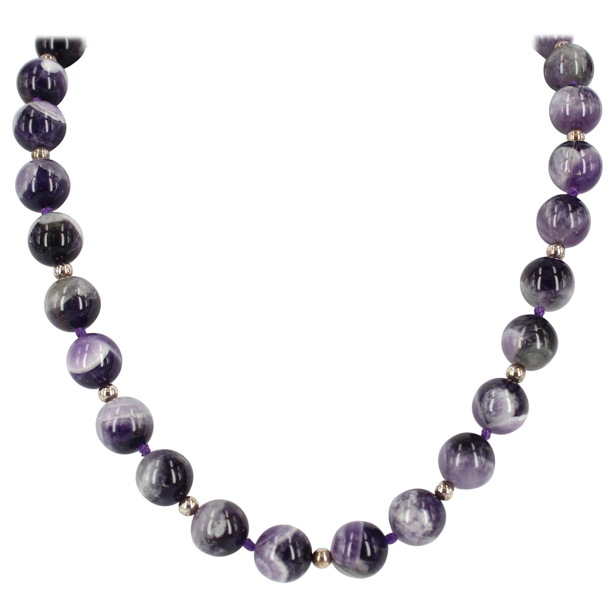 Decadent Jewels Chevron Amethyst Round Sterling Silver Necklace For Sale