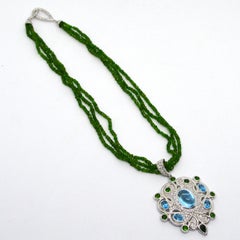 Decadent Jewels Chrome Diopside Blue Topaz Sapphire Sterling Silver Necklace