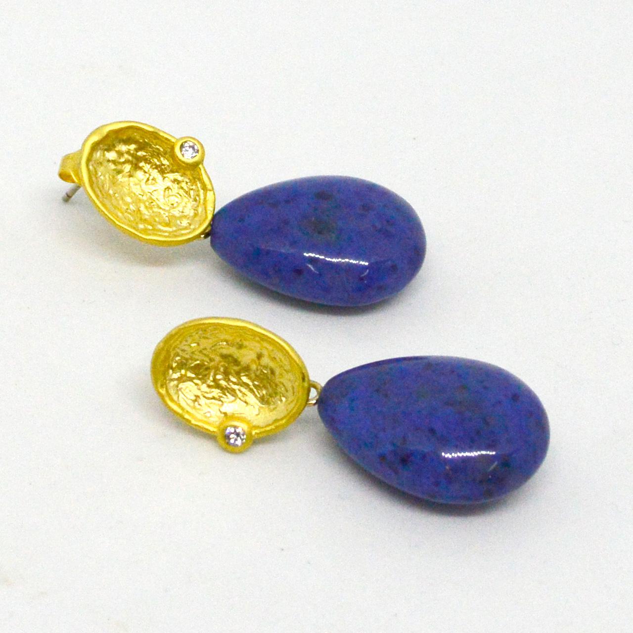 Contemporary Decadent Jewels Dumortierite Gold Stud Earrings For Sale