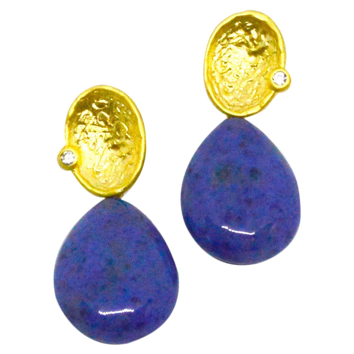 Decadent Jewels Dumortierite Gold Stud Earrings For Sale