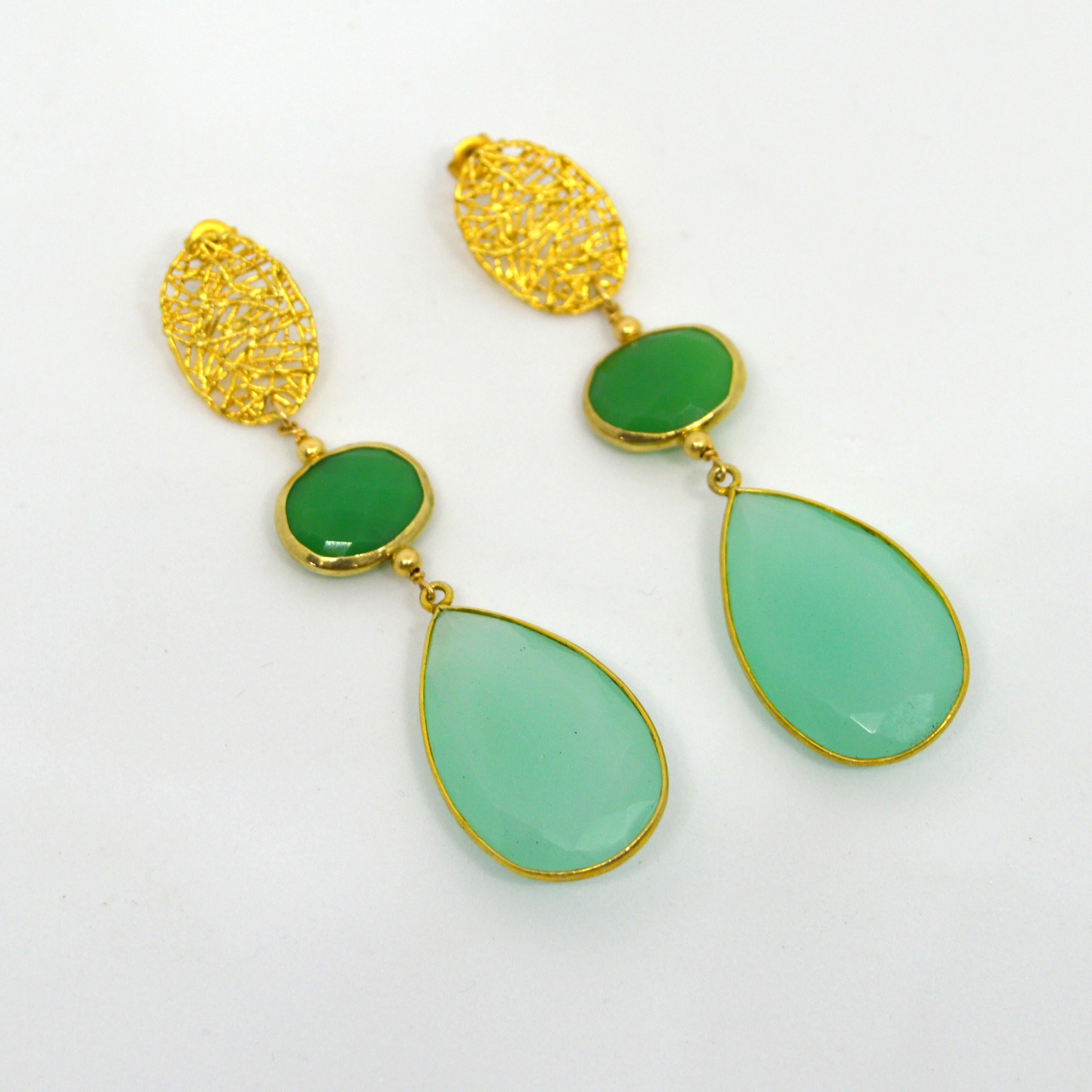 Modern Decadent Jewels Dyed Chrysoprase Chalcedony Stud Earrings