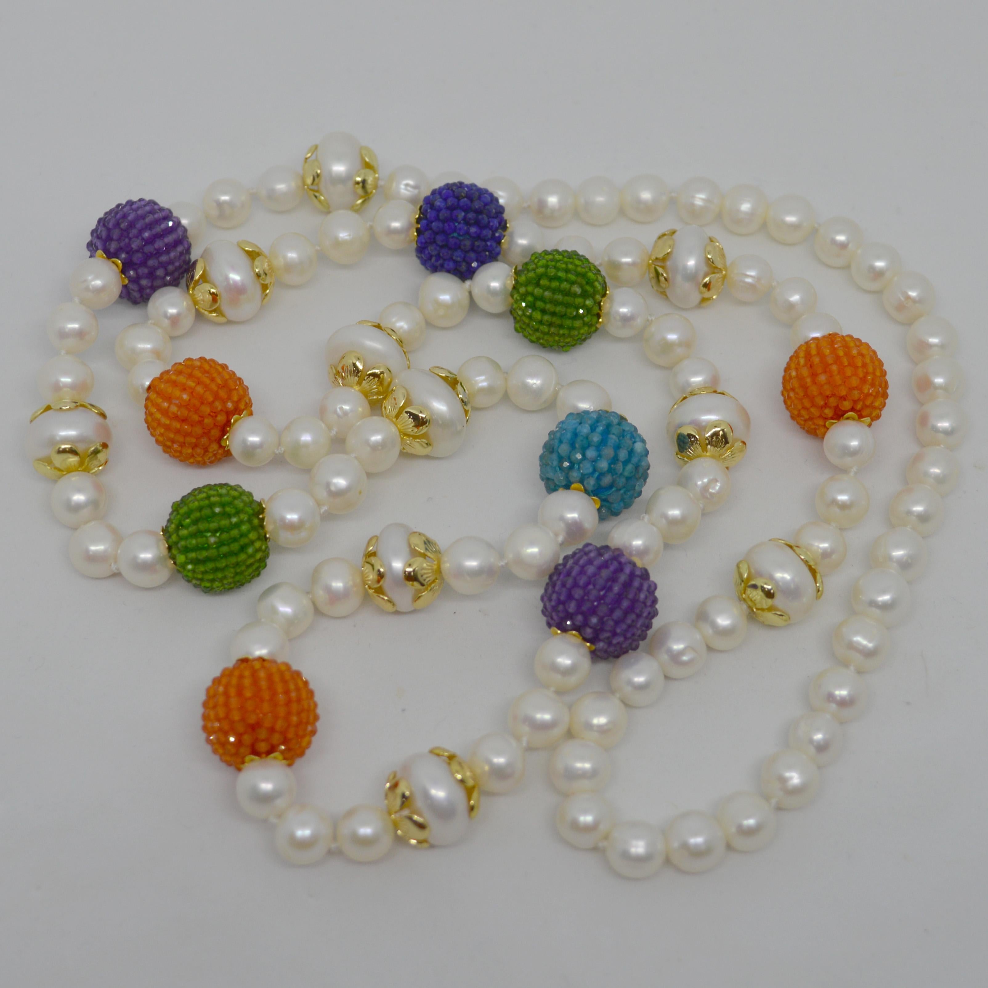  Add a statement necklace to take your outfit to the next level with this Beautiful and Graceful  Fresh Water Pearl Necklace consists of multi-colour faceted beaded gemstones. 

                   Description
                   86 x Fresh Water
