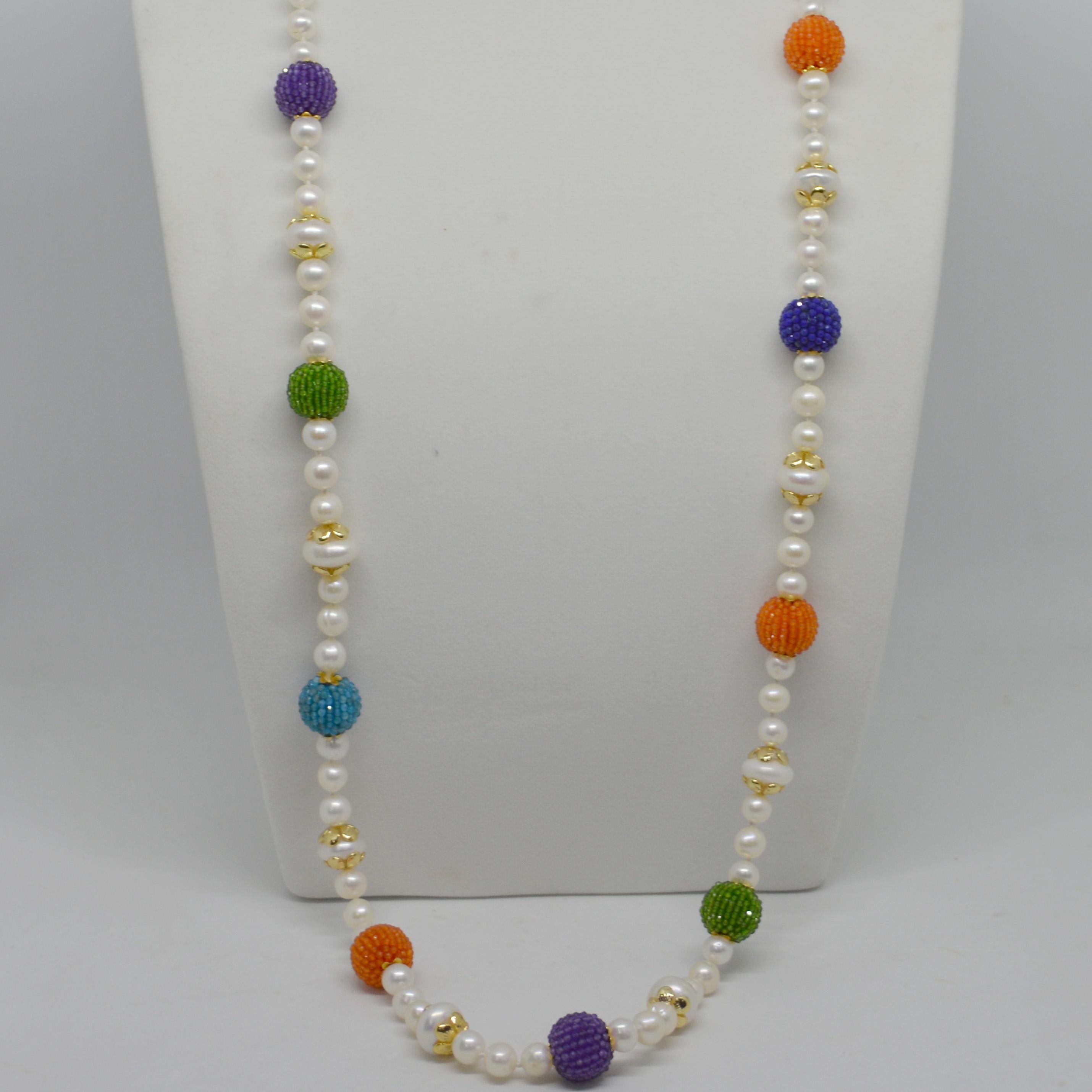 Modern Decadent Jewels Fresh Water Pearl Beaded Gemstone Necklace For Sale