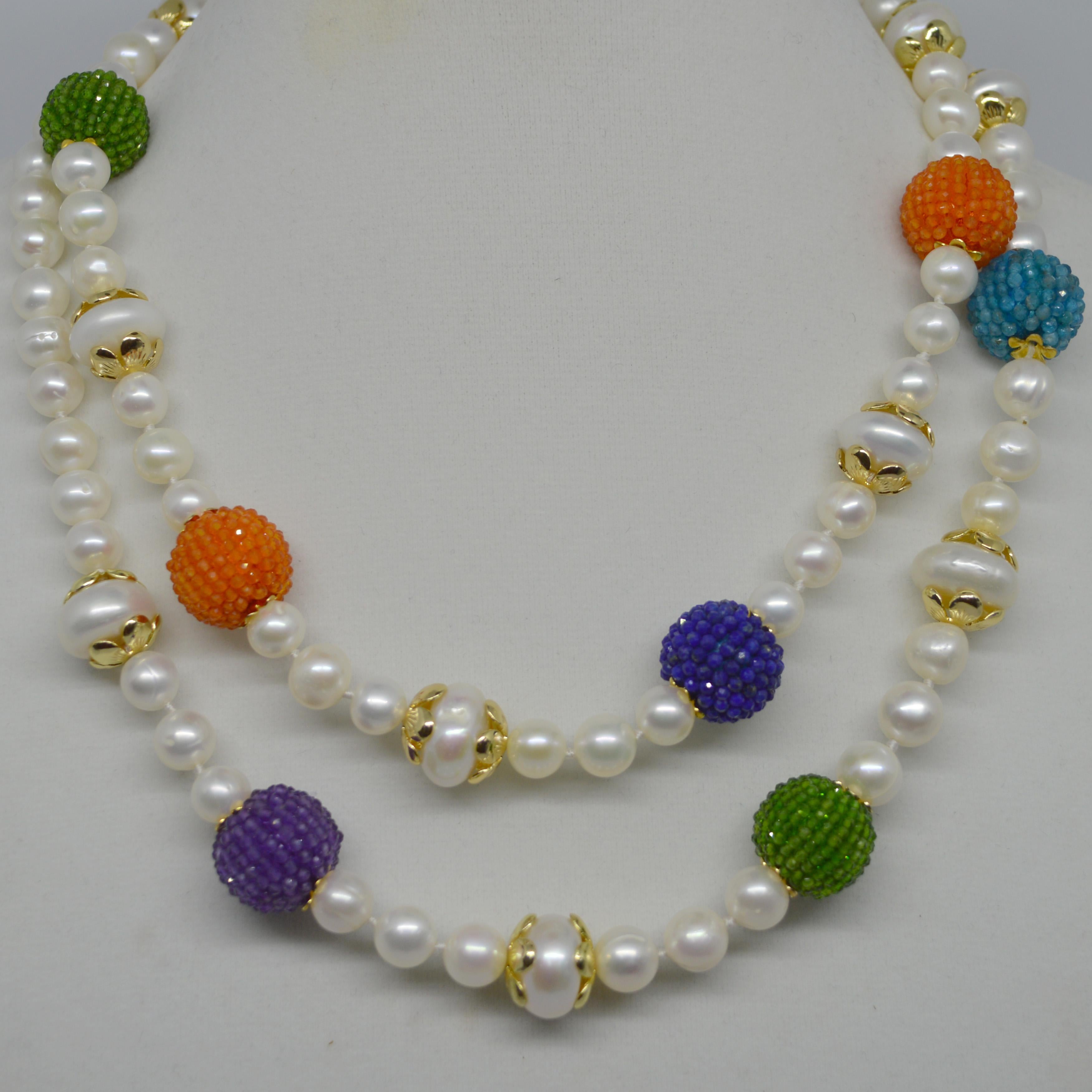Decadent Jewels Fresh Water Pearl Beaded Gemstone Necklace In New Condition For Sale In Sydney, AU