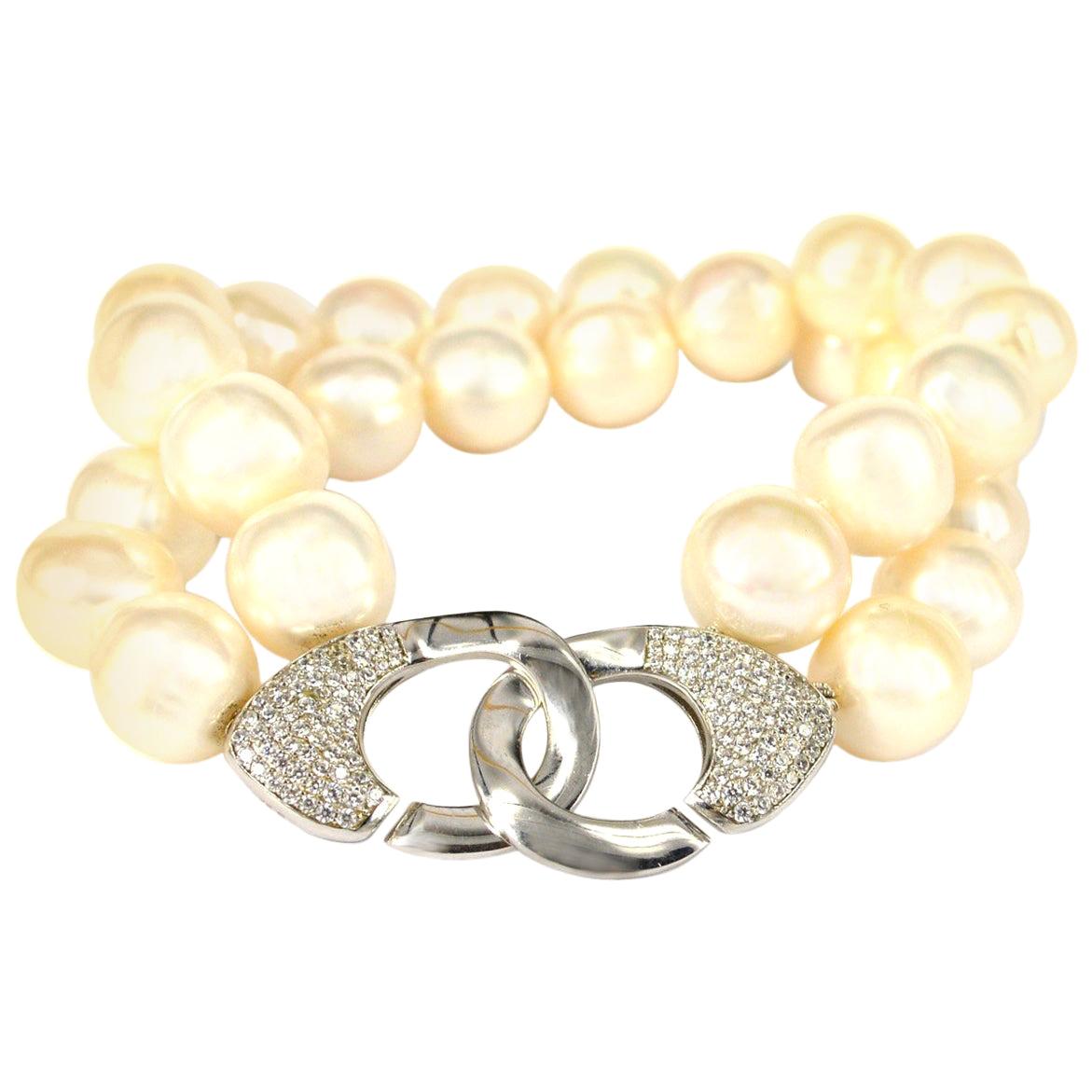 Decadent Jewels Fresh Water Pearl Sterling Silver Two-Strand Bracelet For Sale