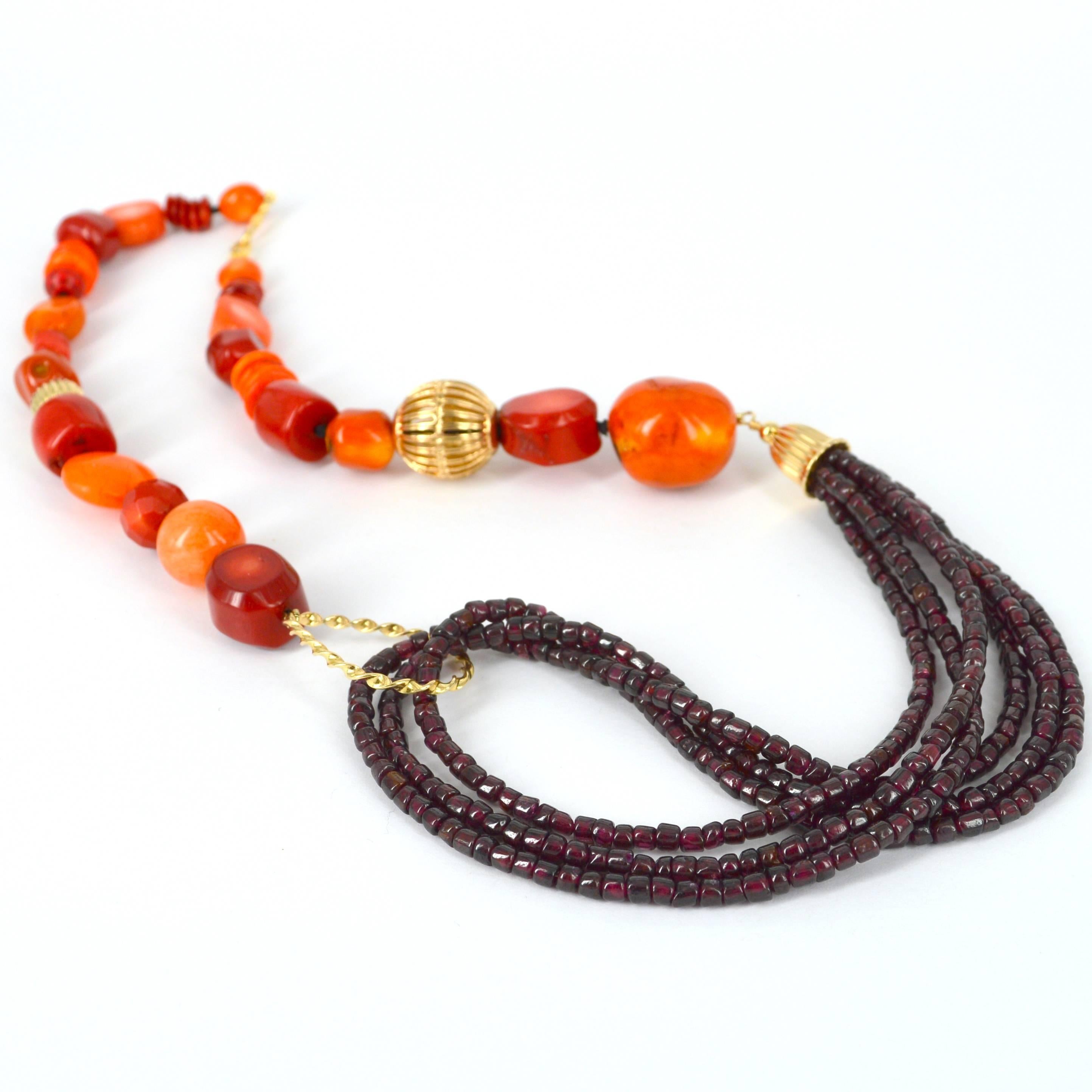 Modern Decadent Jewels Garnet Sea Bamboo Gold Necklace For Sale
