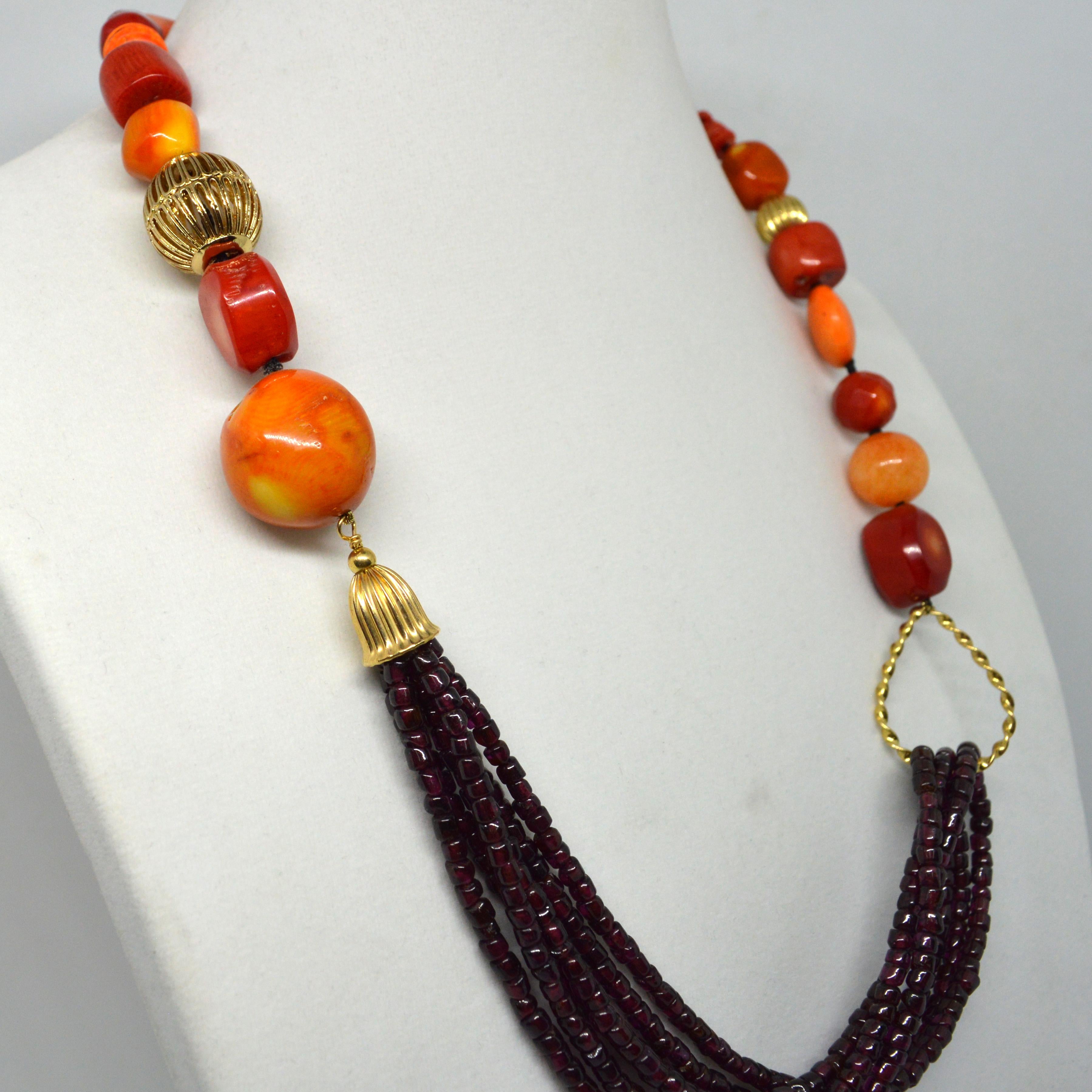 Bead Decadent Jewels Garnet Sea Bamboo Gold Necklace For Sale