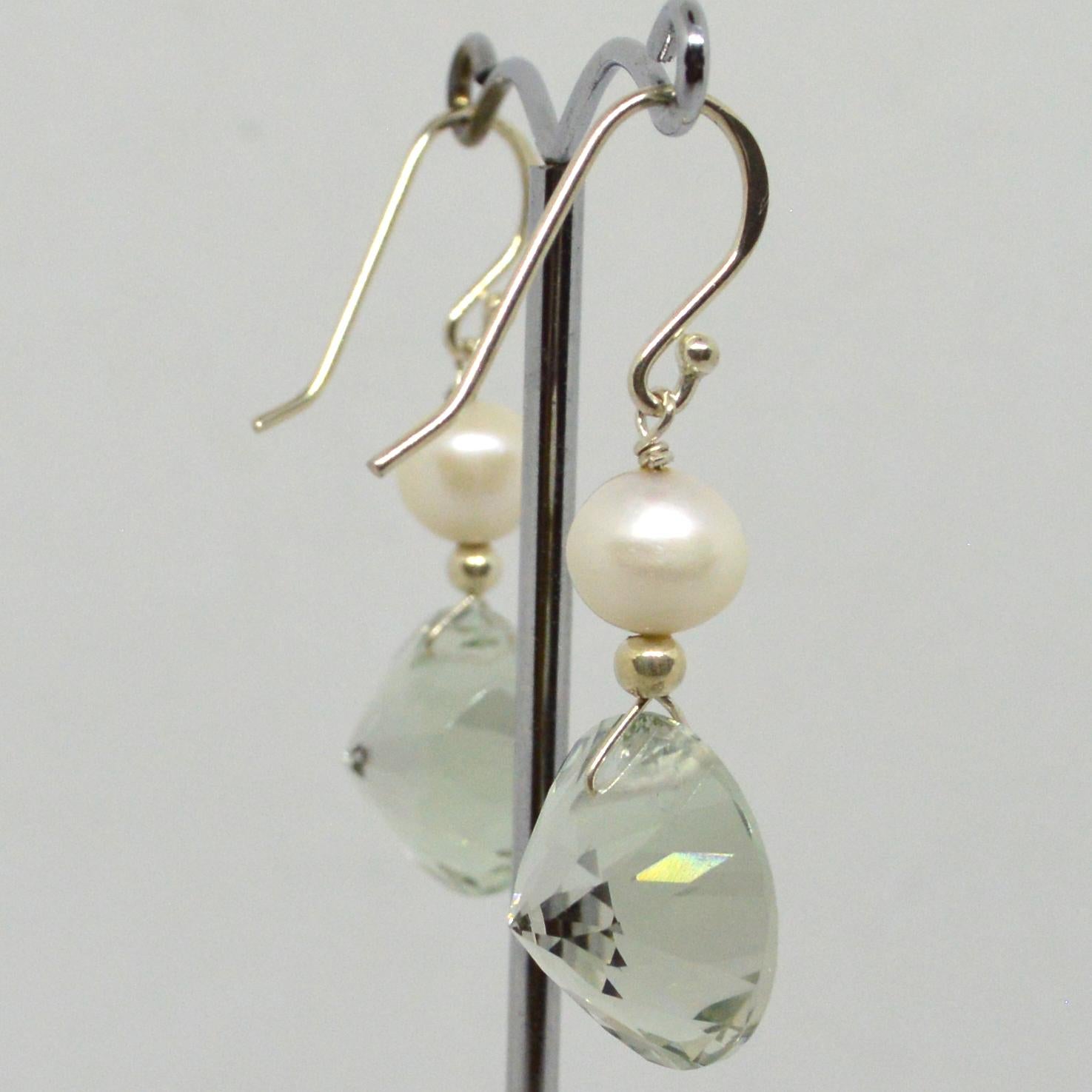 Modern Decadent Jewels Green Amethyst Pearl Silver Earrings