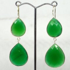Bijoux décadents Boucles d'oreilles en argent sterling avec calcédoine verte facettée en forme de goutte d'eau