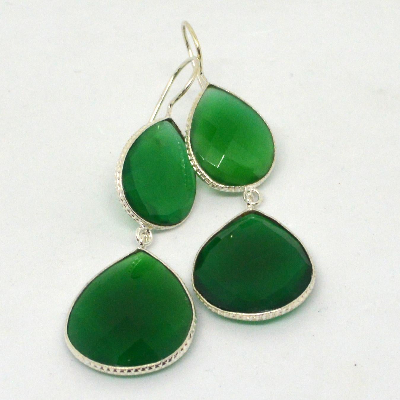 Bead Decadent Jewels Green Chalcedony Faceted Teardrop Sterling Silver Earrings For Sale