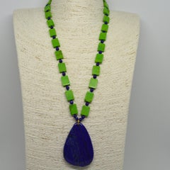Decadent Jewels Green Mojave Turquoise Lapis Lazuli Gold Pendant Necklace