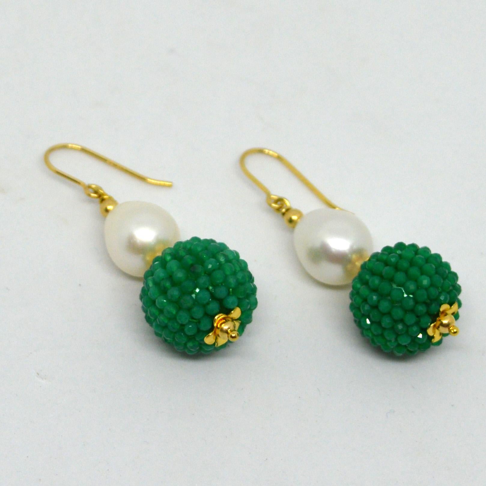 Bead Decadent Jewels Green Onyx Fresh Water Pearl Gold Drop Earrings