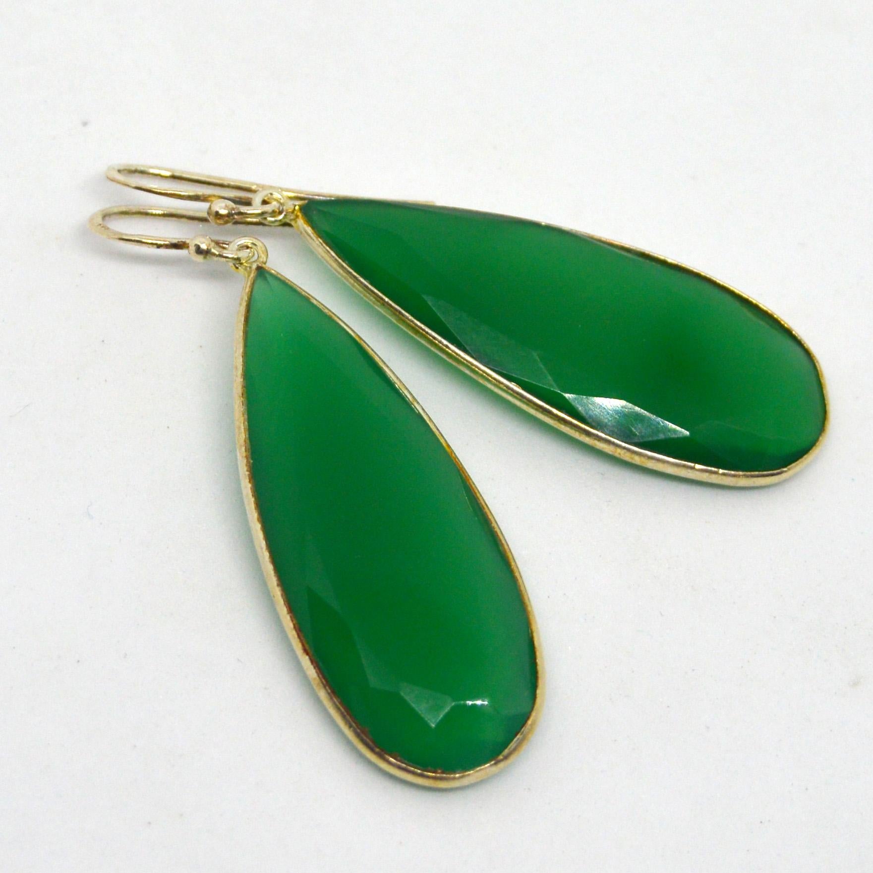 Bead Decadent Jewels Green Onyx Teardrop Stering Silver Drop Earrings