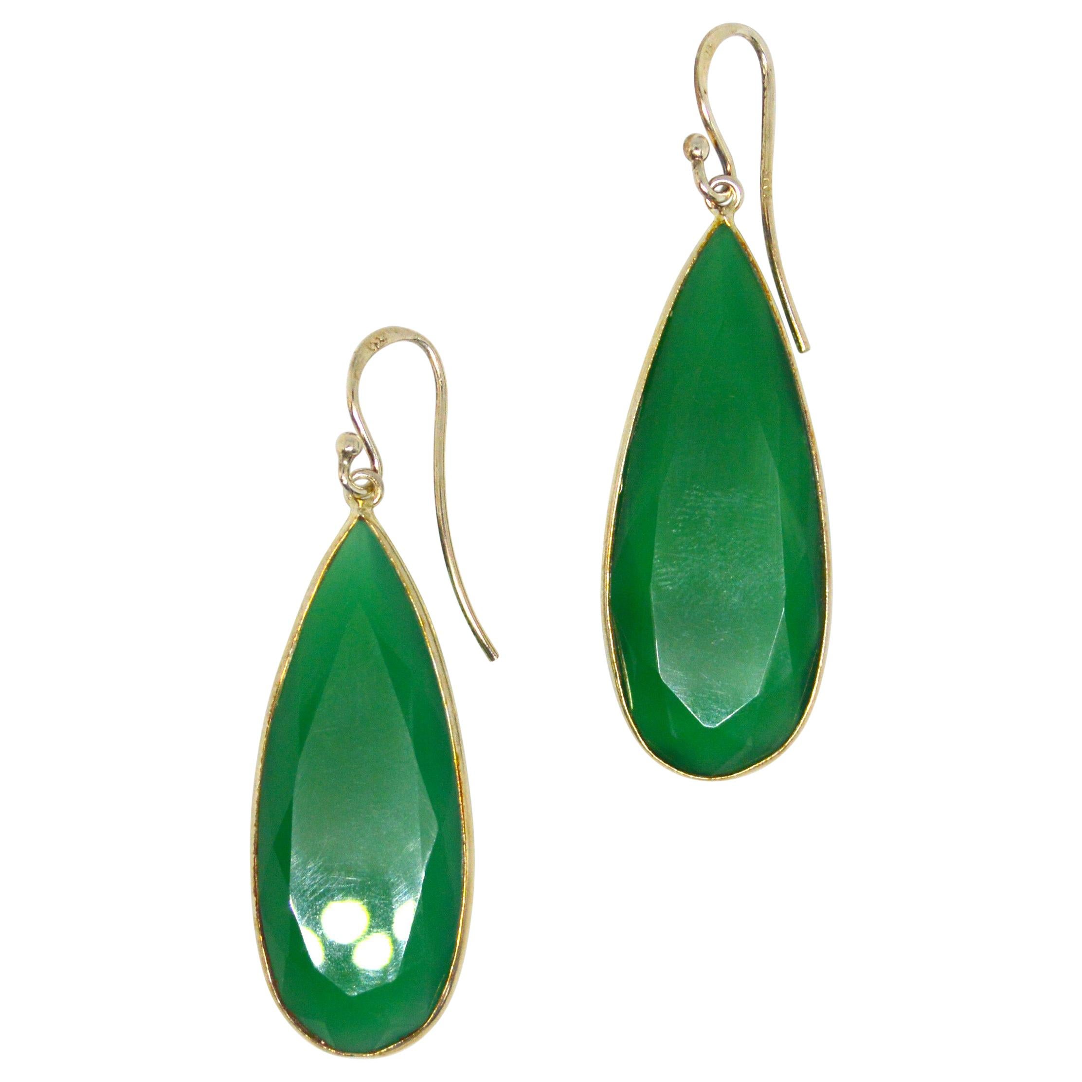 Decadent Jewels Green Onyx Teardrop Stering Silver Drop Earrings