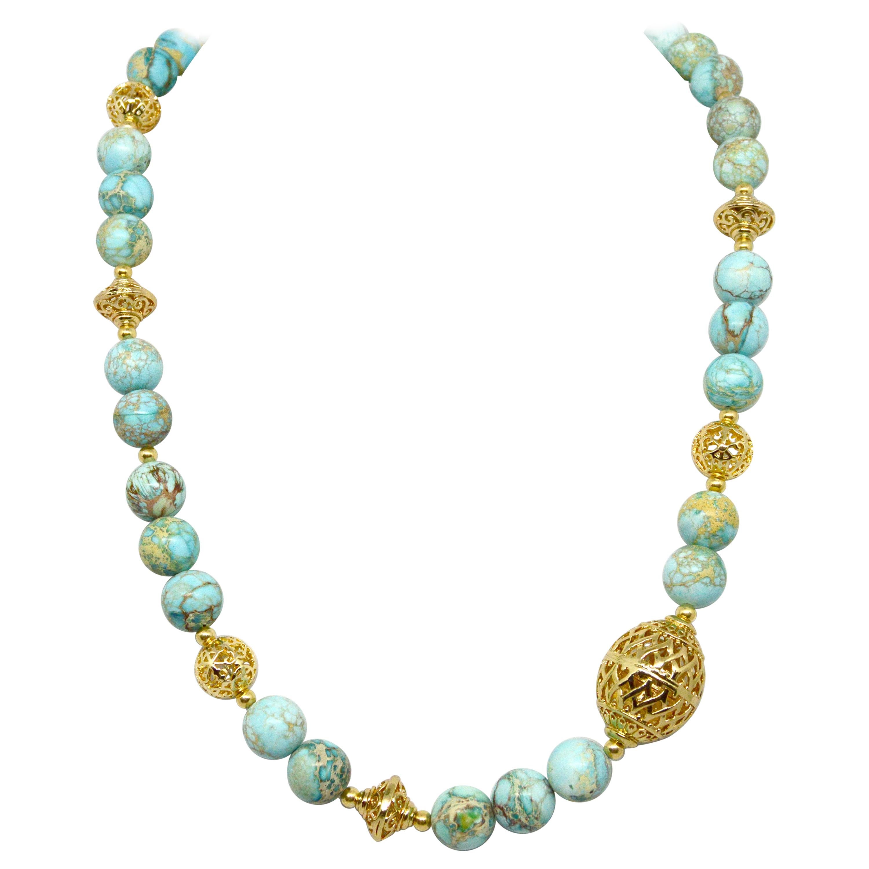 Decadent Jewels Impression Jasper with Statement Gold-Filled Beads Necklace