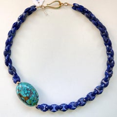 Decadent Jewels Interlocking Lapis Lazuli Large Turquoise Nugget Gold Necklace