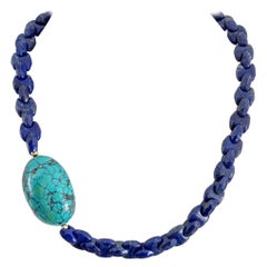 Decadent Jewels Interlocking Lapis Lazuli Large Turquoise Nugget Gold Necklace