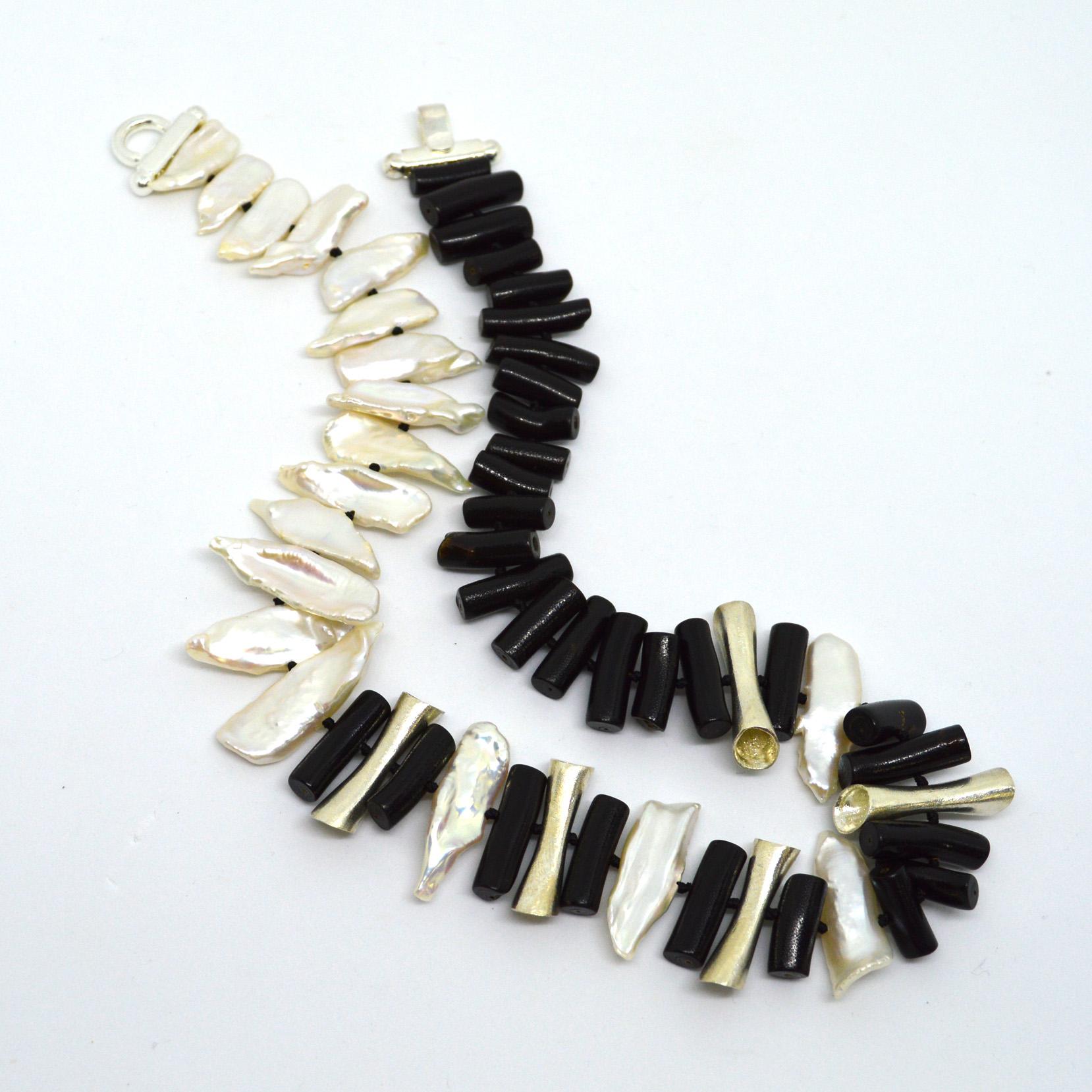 Decadent Jewels Keshi Pearl Black Coral Silver Necklace In New Condition In Sydney, AU