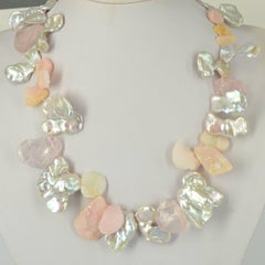 Decadent Jewels Keshi Pearl Rose Quartz Pink Opal Silver Necklace