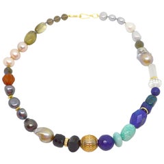 Decadent Jewels Lapis Lazuli Amazonite Labradorite Carnelian Onyx Pearl Necklace