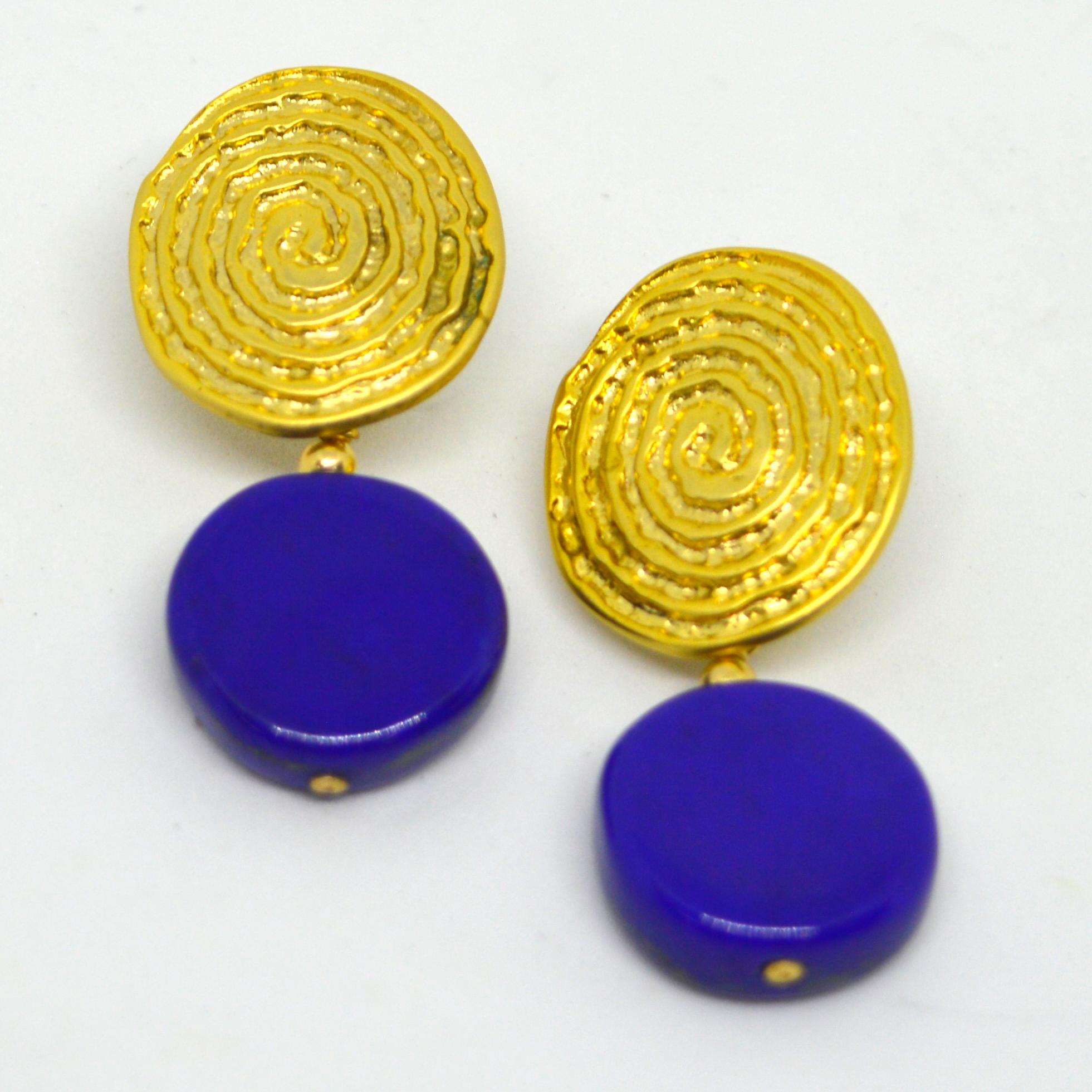 Decadent Jewels Lapis Lazuli Coil Gold Stud Earrings In New Condition For Sale In Sydney, AU