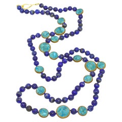 Decadent Jewels Lapis Lazuli Copper Turquoise Long Wrap Around Gold Necklace