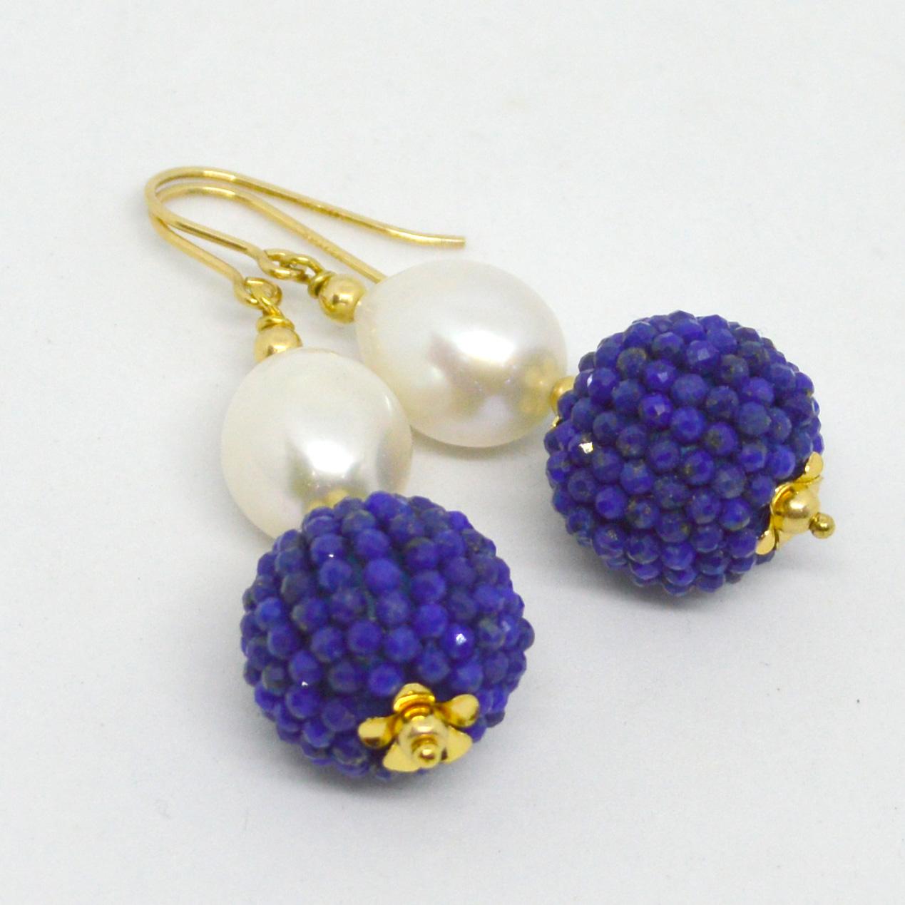 Bead Decadent Jewels Lapis Lazuli Fresh Water Pearl Gold Drop Earrings