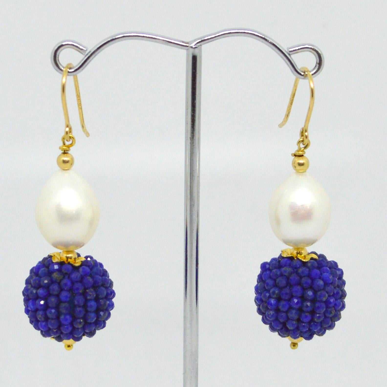 Women's Decadent Jewels Lapis Lazuli Fresh Water Pearl Gold Drop Earrings